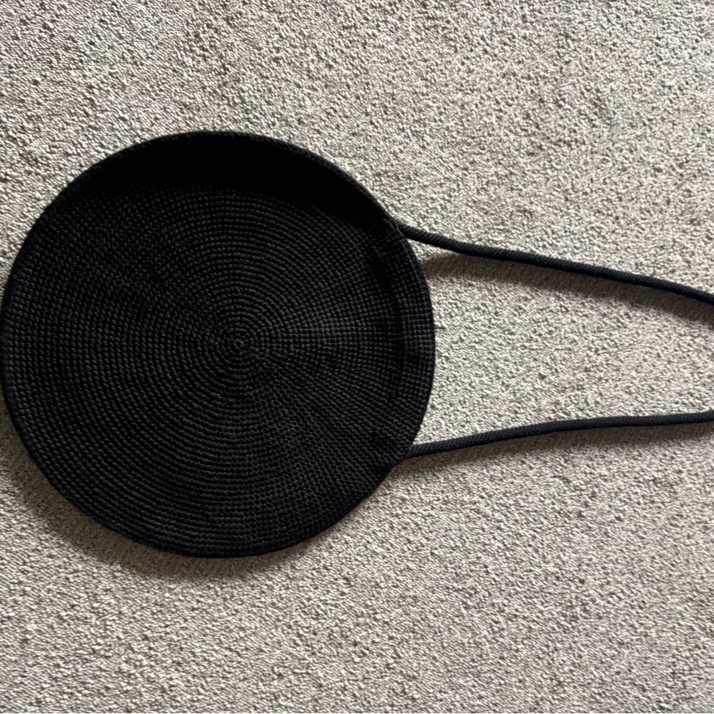 Misha and Puff Black Round Woven Shoulder Bag